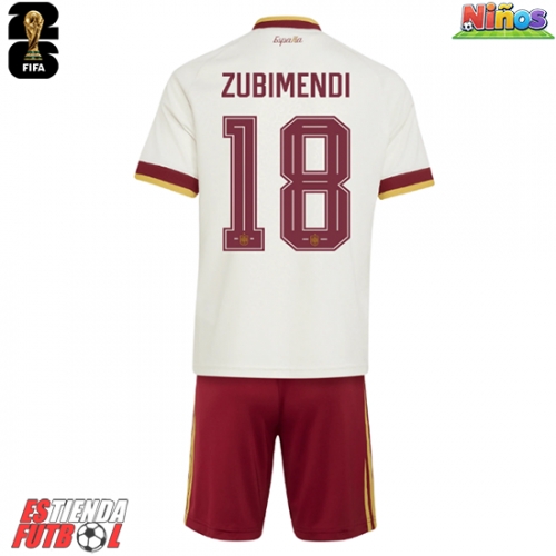 España Martin Zubimendi #18 Segunda Equipación Niños Mundial 2026 Manga Corta (+ Pantalones cortos)
